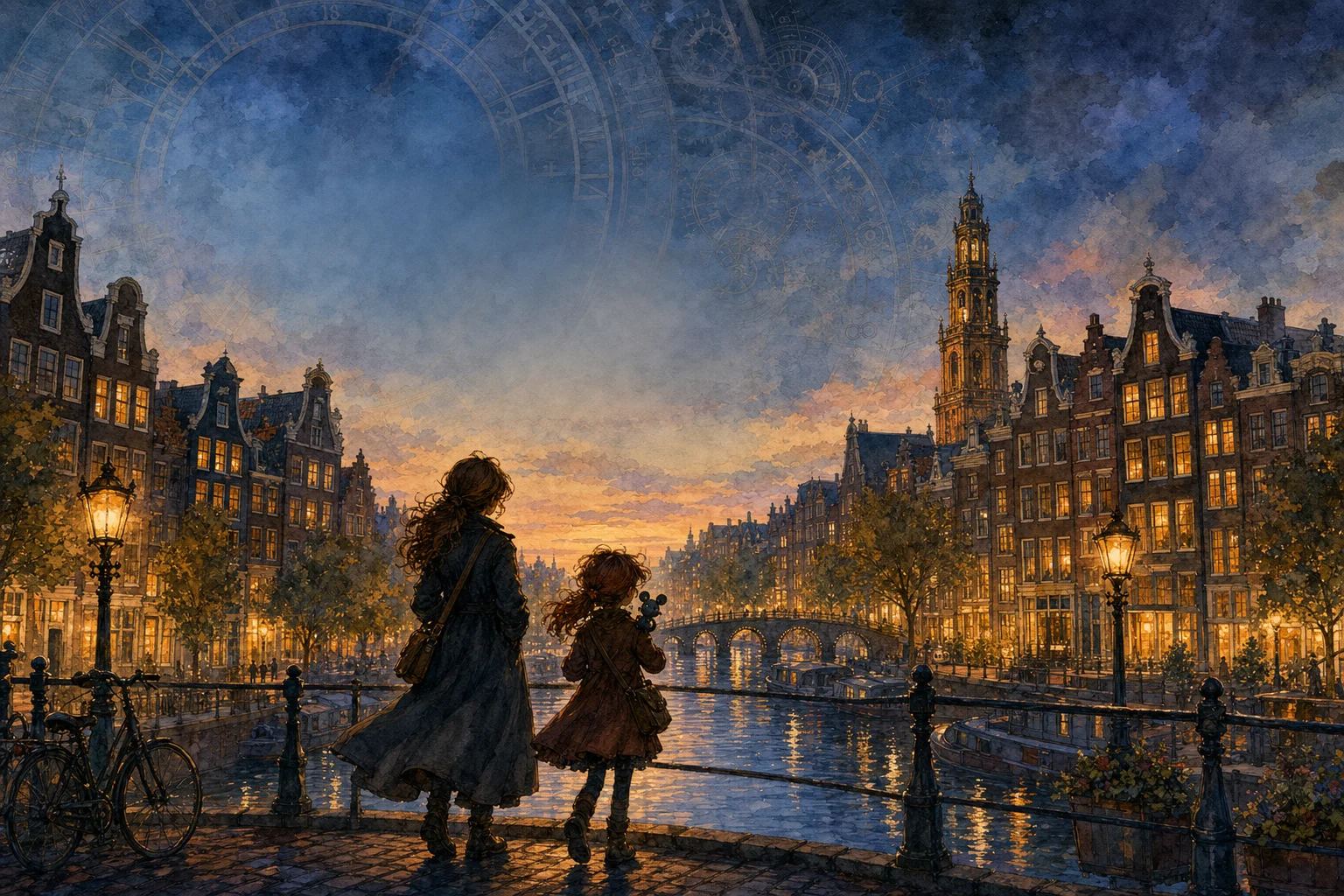 Dusk over an Amsterdam canal